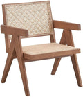 Pemberly Row Rattan &amp Wood Accent Chair Natural Finish 32H x 24W x 26D Square Arms Woven Rattan Seat &amp Backrest Rustic Coastal Style Durable Wooden Frame Living Room or Family Room S