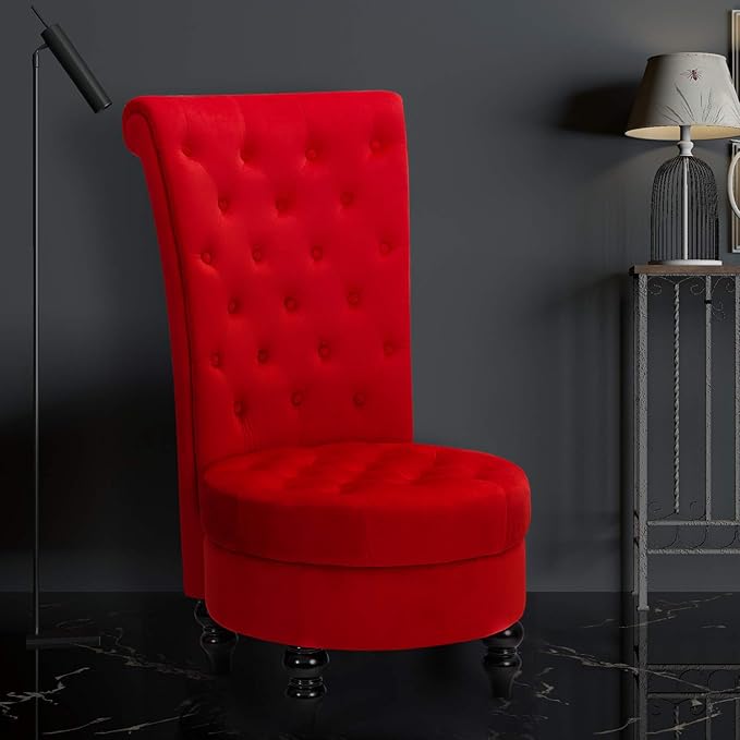 ECOTOUGE Queen Throne Chairs for Party Royal Design High Back Armless Chair with Sturdy Wood Legs for Bedroom Red