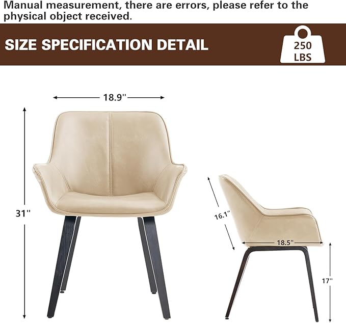 Upholstered Dining Chairs Set of 2 4 &amp 6 - Faux Leather Accent Living &amp Kitchen Dining Chairs - Comfortable Reading/Arm Chairs - Mid Century Modern Style (Beige 2)
