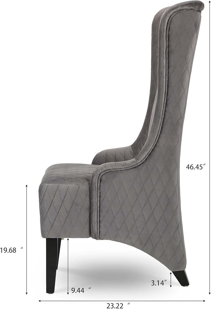 Henf Fabric Upholstered Wingback Accent Chair Velvet Living Room Chair Accent Chair Modern Tufted Leisure Chair with Arms High Backrest Indoor Sofa Chair with Solid Wood Legs Grey