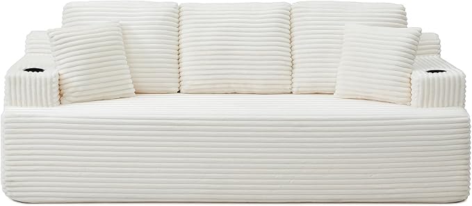 86 Small Cloud Loveseat Sofa in a Box Comfy Corduroy 2-Seater Boneless Couch Modern Deep Seat Sofa for Small Spaces Living Room &amp Apartment No Assembly Required (Beige 86 inch) | Memory Foam