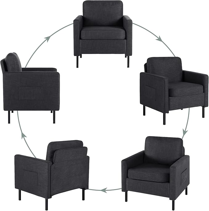 STHOUYN Fabric Comfy Small Accent Chair Set of 2 Living Room Bedroom Chairs Reading Arm Chair for Adults Suitable Small Spaces Office Couch Dark Grey (2 Dark Grey)
