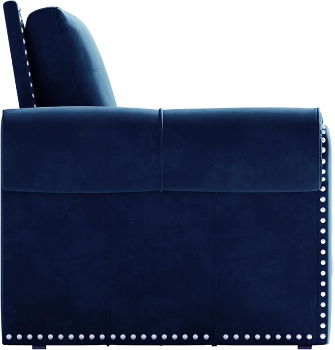 Ball &amp Cast 3-in-1 Convertible Sofa Bed93.7 Velvet Pull Out Couch Bed King Size Loveseat Sleeper Sofa with Nailhead Trim &amp Rolled ArmMulti-Functional Sofa Couches for Living RoomBlue