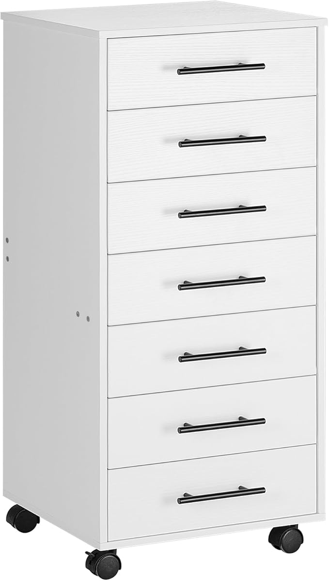 HOOBRO 7-Drawer File Cabinet Wooden Office Cabinet with Drawers Mobile Storage Filing Drawer for Home Office Study Easy Assembly White WT07WJ01