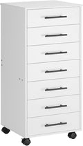 HOOBRO 7-Drawer File Cabinet Wooden Office Cabinet with Drawers Mobile Storage Filing Drawer for Home Office Study Easy Assembly White WT07WJ01