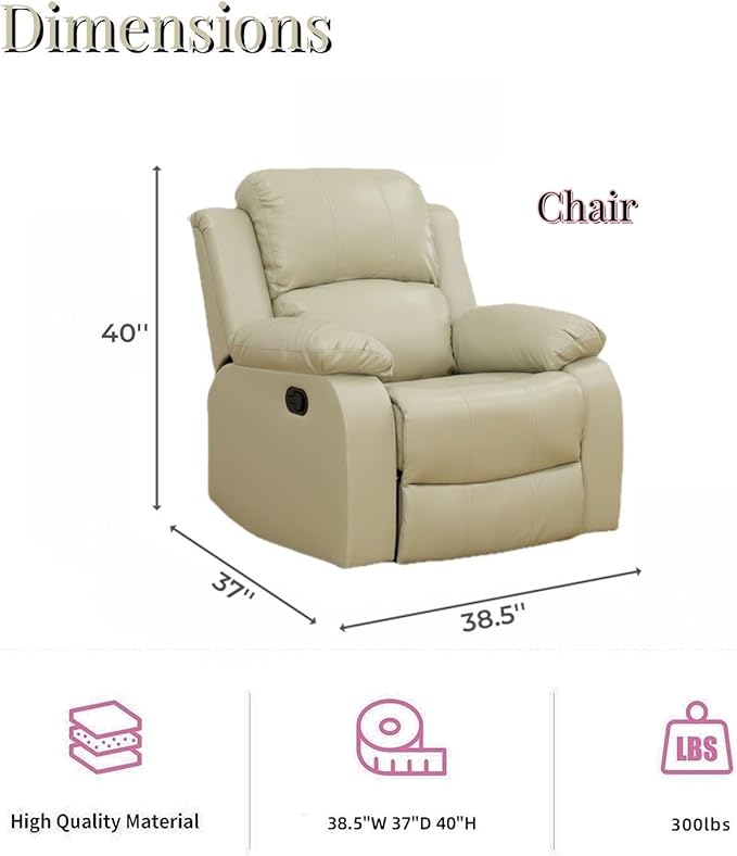 Leather Recliner Chair for Living Room Furniture Set Beige Leather Reclining Couch for Small Space/Rv Wall Hugger Single Recliner/Home Theater Seating for House/Office(Chair)
