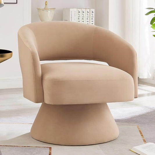24KF Modern 360 Degree Swivel Accent Chair Armchair Comfy Velvet Barrel Chair for Living Room BedroomRound Swivel Accent Chair Corner Chair for Nursery-Taupe