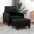 Modern Sofa Chair with Footstool Accent Chair with Ottoman Faux Leather Sofa Chairs Reading Chair for Living RoomChair for Bedroom Black 23.6 Faux Leather -12