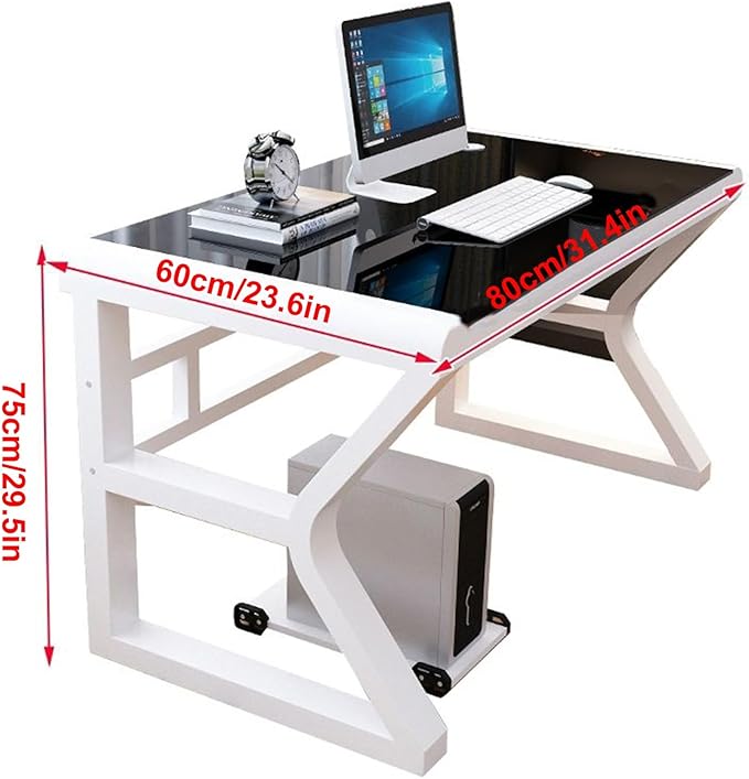 Tempered Glass Computer Desk Modern Laptop Desk Dinning Table Professional Office Desk Study Gaming Writing Desk Home Office Workstation(Pink80cm/31.4in)