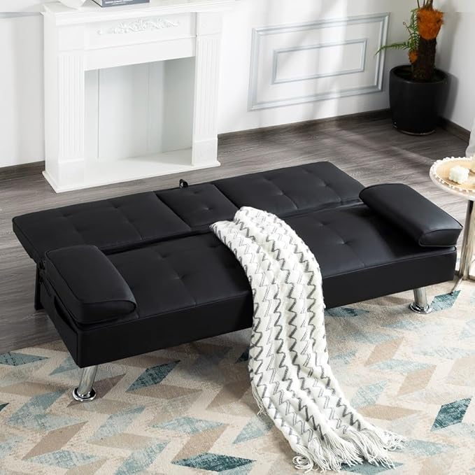 Sofa Bed Adjustment Sofa Double-Sided Double Sofa Folding Sofa Bed GuestbedcupholderBed Modern PU and Polyester Lounge Chair