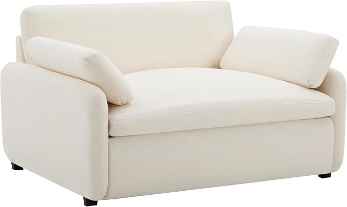 50 * 43 Oversized Single Sofa Chair Modern Chenille Upholstered Armchair Wide and Deep Seat Accent Chair with Two Throw Pillows Color Blocking Couch Lounge for Living Room (Cream/5)