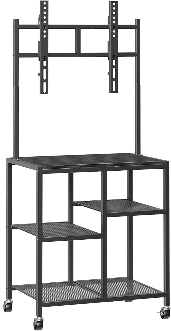 HOOBRO Small TV Stand with Wheels and Mount for 50 Inch TVs Mobile Rolling TV Stand with Storage Shelves Small Entertainment Center for Living Room Bedroom Study Black BB37DS01