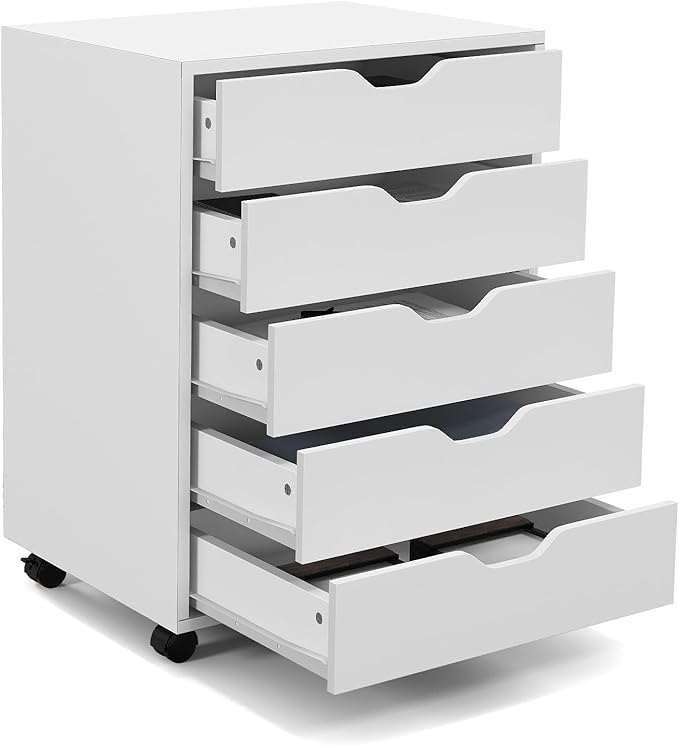 5 Drawers File Cabinet Vertical Filing Cabinet for Home Office Mobile Under Desk Office Storage Cabinet with Wheels Modern Chest of Drawers for Bedroom (White 5 Drawers)