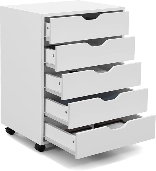 5 Drawers File Cabinet Vertical Filing Cabinet for Home Office Mobile Under Desk Office Storage Cabinet with Wheels Modern Chest of Drawers for Bedroom (White 5 Drawers)
