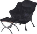 Welnow Lazy Chair with Ottoman Modern Accent Chair with Armrests and a Side Pocket Leisure Sofa Armchair Reading Armchair with Footrest for Small Space Plush Black