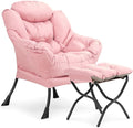 Athena Collection Lazy Lounge Chair with Ottoman Modern Soft Reading Arm Chair for Adults Comfy Sofa Armchair with Footrest and Side Pocket for Corner Living Room Bedroom Small Space Pink