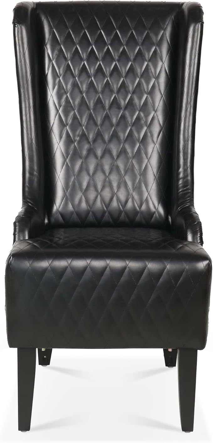 23.03 Wide Faux Leather High Back Accent Chair Comfy High Wingback Chair Living Room Chair with Soft Padded Wooden Legs Modern Side Chair for Living Room Bedroom Black