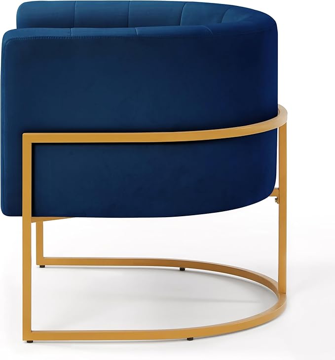 Modern Velvet Accent Chair - Metal Base Linen Upholstery 28 W Contemporary Lounge Chair for Living Room Easy Assembly Included (Navy + Velvet + Foam)