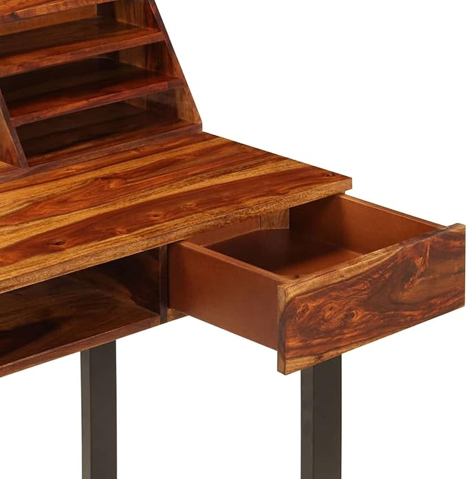 qiangxing Office DeskHome Office DeskStudy TableDesk 43.3x19.7x37 Solid Sheesham Wood and Steel