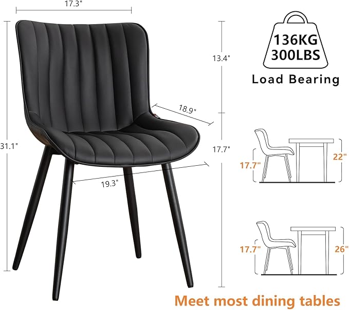 YOUNUOKE Black Dining Chairs Set of 2 Faux Leather Upholstered Kitchen &amp Dining Room Chairs with Back Mid Century Modern Minimalist Accent Chair Armless for Guest Reception Waiting Living Room