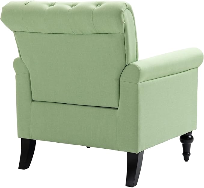 Mid Century Modern Accent Chair Linen Armchair wTufted BackWood Legs Upholstered Lounge Arm Chair Single Sofa for Living Room Bedroom Grass Green