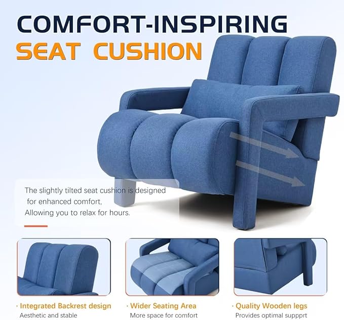 Christopher Knight Home Smyth Modern Armchair Upholstered Accent ChairMinimalist Lounge Chair Cozy Seating Chairwith Linen Fabric and a Pillow Bedroom Chair Navy Blue