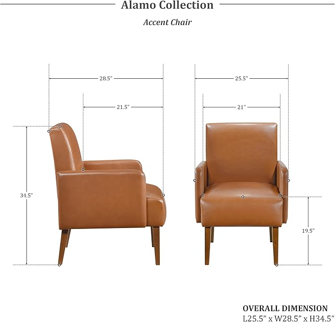 Lexicon Accent Chair Faux Leather Living Room Chair Modern Armchair with Solid Wood Frame and Thick Cushion Reading Chair Comfy Chair for Bedroom Living Room Waiting Room Retro Brown