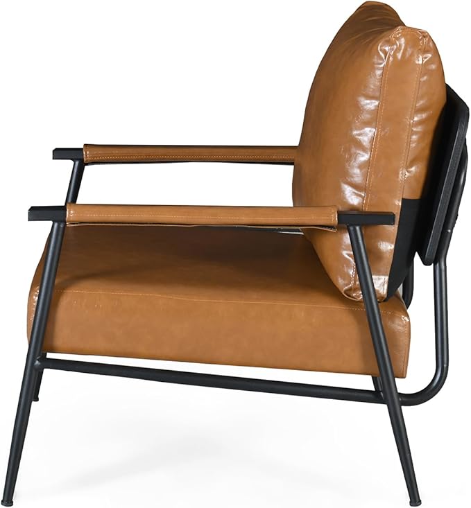 Mid-Century Modern Accent Chair Upholstered Armchair Comfy Side Chair Single Sofa Chair with Metal Frame for Living Room Bedroom Reading Room Office