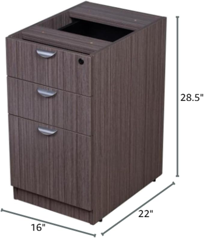Driftwood Laminate Deluxe Locking Pedestal Two Box Drawers File Cabinet Desk Thermal Fused Melamine Construction with 3mm PVC Edge Banding Scratch Resistant Finish Contemporary Design