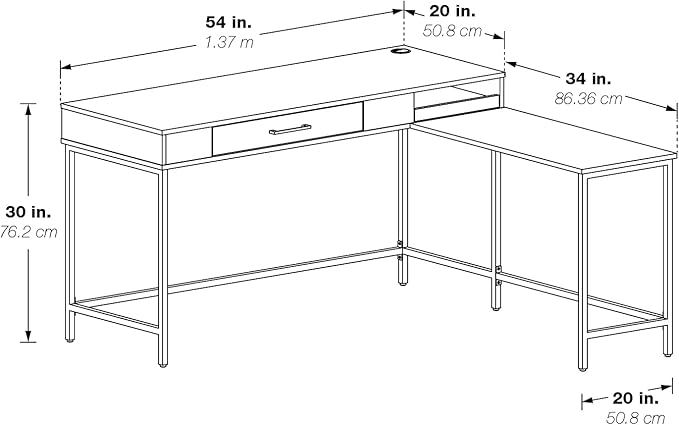 OSP Home Furnishings Modern Life Contemporary L-Shaped Desk with Large Drawer and Built-in Power Charging Port White