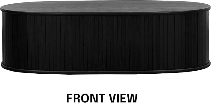 NTC Stream Coffee Table Modern Oval Wooden Center Table with Vertical Groove Design Stylish Living Room Decor Contemporary Minimalist Style for Home and Office Easy Assembly - Burnt Black