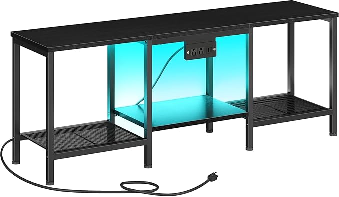 HOOBRO TV Stand with Charging Station to 55 Inches LED Entertainment Center Media TV Console Table with Open Storage Shelving for Living Room Bedroom Black BB122UDDS01