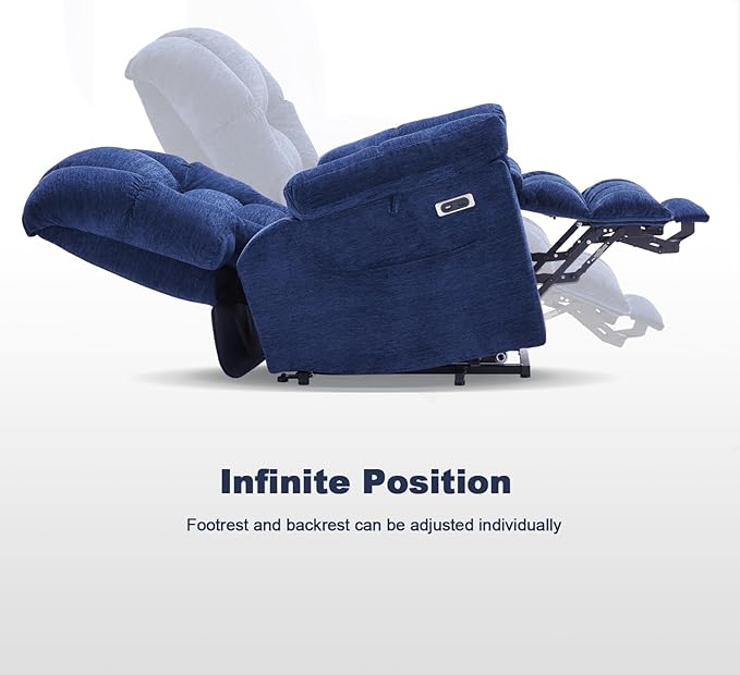Triple Motor Power Lift Recliner Chair with Massage and Dual Heat for Elderly People Zero Gravity Lay Flat Recliner Infinite Position USB Ports（Navy Blue）