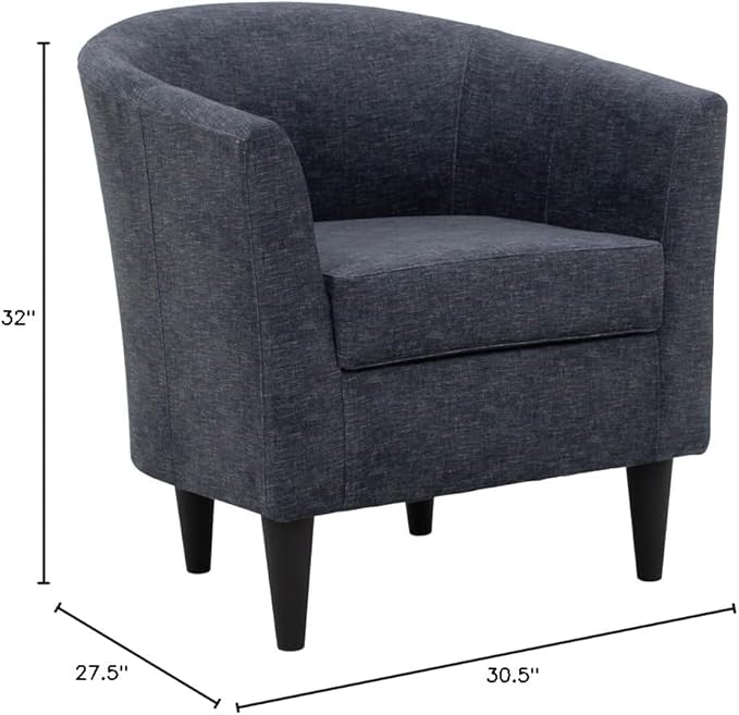 Pemberly Row Traditional Fabric Club Chair 17.5 Seat Height Gray Finish Polyester Upholstery Padded Seat Durable Construction Classic Accent Chair for Living Room or Bedroom