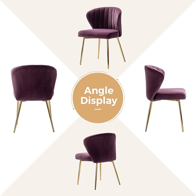 HULALA HOME Dining Chairs Set of 2 Velvet Upholstered Kitchen &amp Dining Room Chairs With Metal Legs Vanity Chair Armless Side Chairs for Living Room Bedroom Makeup Room Channel Curved Backrest Pu
