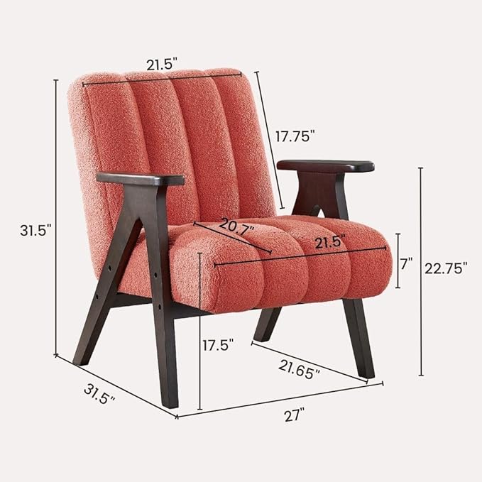 Roundhill Furniture Rella Modern Teddy Sherpa Accent Chair with Espresso Wood Frame Coral