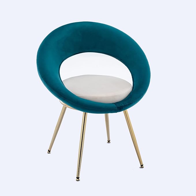 Generic Peacock BlueOff White Velvet Modern AccentConversation Lounge Chair with Gold Plated Legs Unique AppearanceSuitable for Office Lounge Living Room