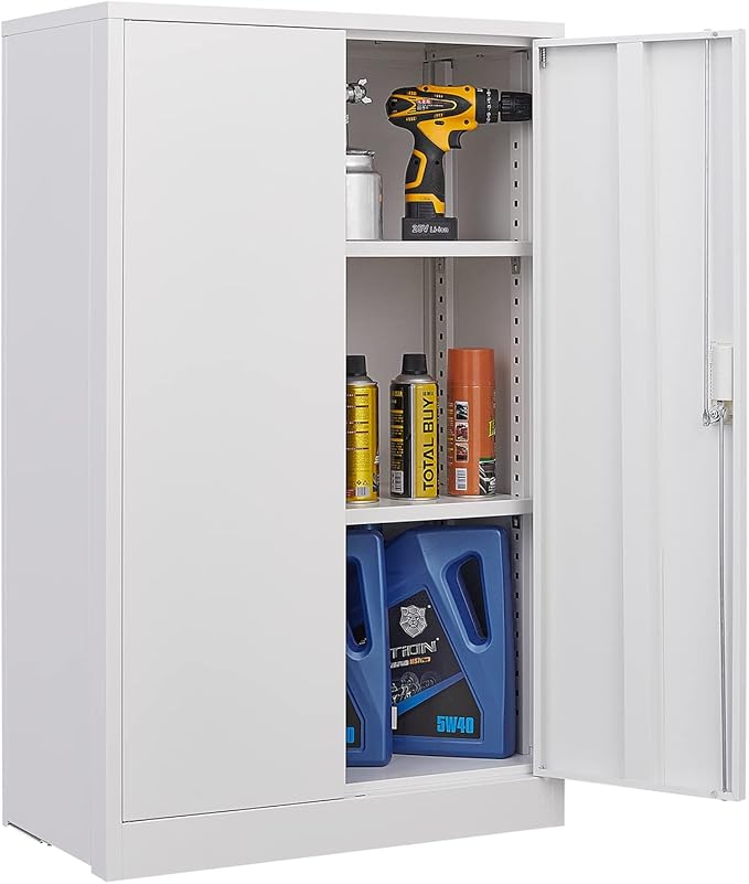 Ball &amp Cast 41.97 Metal Storage Cabinet with Locking Doors and Adjustable ShelfFolding Filing Cabinets w/Solid Steel Tube Locking Shaftfor Home OfficeSchoolGarageWhite