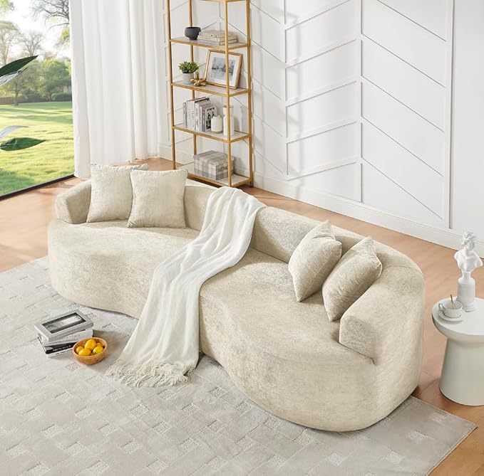 112'' Oversized Curved Modular Sectional Sofa Upholstered Chenille Boneless Couch Comfy Cloud Compression Sofa with Extra Deep &amp Wide Seat for Living Room Apartment Office Beige