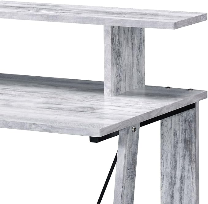 Nypho Antique White &amp Black Finish Writing Desk with USB Charging Ports - Compact Home Office Desk with Drawers