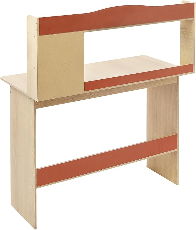 Home Office Desk with Bookshelf Writing Study Desk with Hutch Modern Computer Workstation PC Laptop Desk for Small Space Bedroom Study Rooms Children's RoomsWood Color
