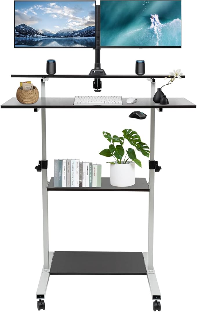 Mobile Stretchable DeskHeight Adjustable Laptop Desk with Wheels Storage Desk Home Office Computer Workstation Portable Rolling Table Laptop Cart for Sitting