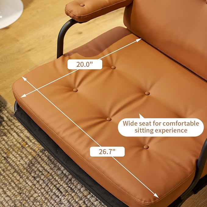 Bonded Leather Armchair Modern Accent Chair High Back Living Room Chairs with Metal Legs and Soft Padded Sofa Chairs for Home OfficeBedroomDining Room (Brown 1pc)