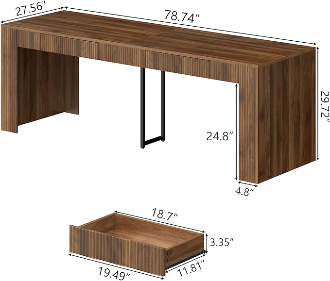 78.74 Executive Desk Large Office Desk with 2 Drawer Farmhouse Wooden Computer Desk Writing Table Conference Workstation Table for Office Study Dark Brown