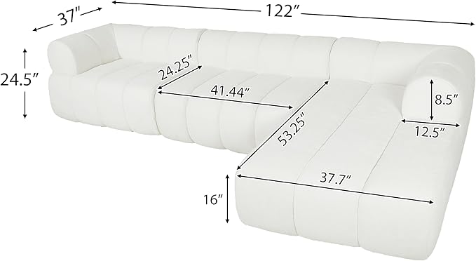 Christopher Knight Home Mania 122 Modular L-Shape Sofa Couch with Chaise Lounge Modern Sectional Sofa Set for Living Room Boucle Fabric Upholstered Cloud Couch with Deep Seat Milky White