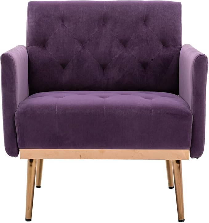 Modern Accent Chair Upholstered Single Sofa Arm Chair for Living Room and Bedroom Upholstered Comfy Armchair Chair with Solid Tapered Metal Legs (Purple)