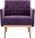 Modern Accent Chair Upholstered Single Sofa Arm Chair for Living Room and Bedroom Upholstered Comfy Armchair Chair with Solid Tapered Metal Legs (Purple)