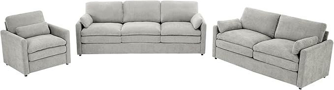 3-Piece Cozy Upholstered Sofa Set Upholstered Sofa Set with Single Sofa Loveseat and 3-Seater Sofa Oversized Comfy Cloud Sofa for Living Room Office Apartment (Light Grey-4c)