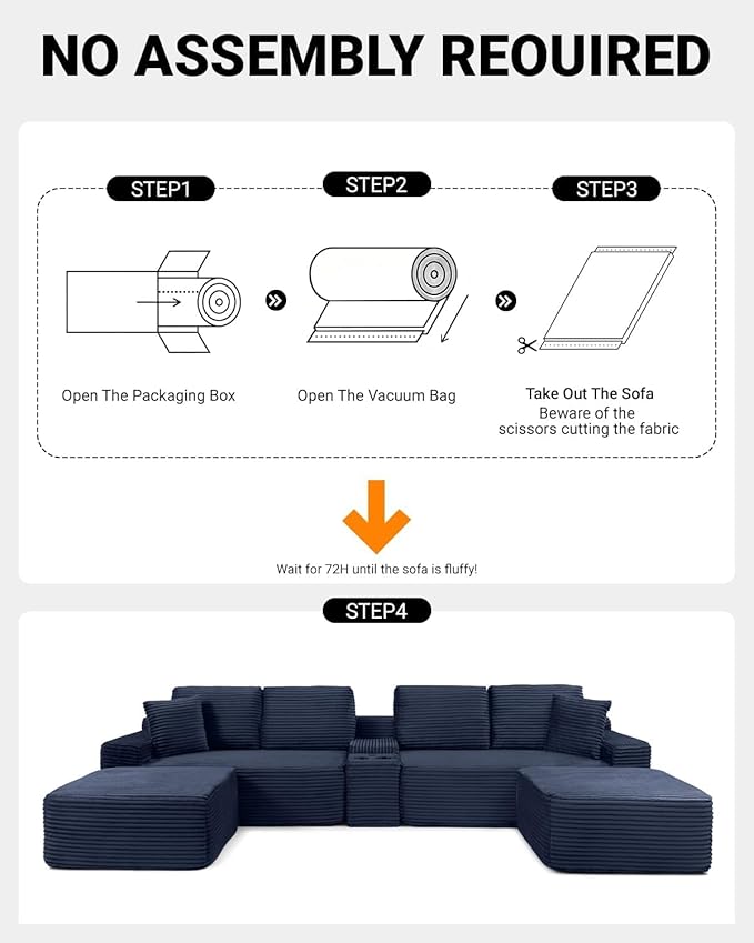 Modular Sectional Couch Modern Cloud Sectional Sofa U Shaped Boneless Couch with Double Chaise Comfy Deep Seat Upholstered Sofas Couches for Living Room No Assembly (150 Blue)