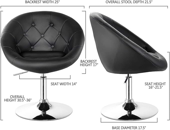 COSTWAY Vanity Chair Contemporary Height Adjustable Makeup Chair with Chrome Frame Tufted Round-Back Modern Swivel Accent Chair for Lounge Pub Bar Black
